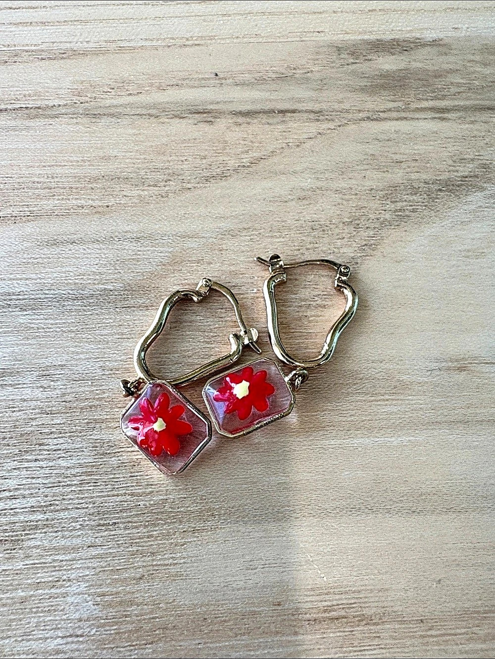Floral Red Drop Earrings